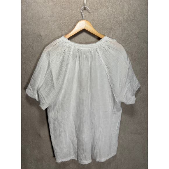 New In White Cotton Gauze V-Neck Top Womens Size Small NWT - Picture 2 of 7